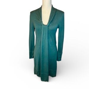 Banana Republic teal Long Sleeve sweater dress draped v-neck silk professional